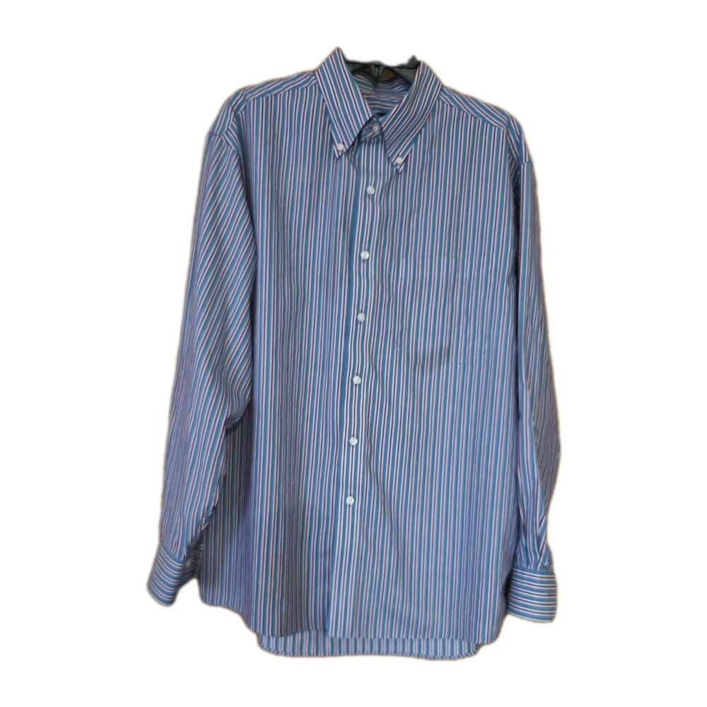 JoS. A. Banks Shirt Mens Size Large Traveler's Collection Blue Red White Stripes